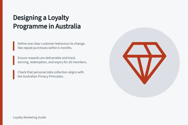 Designing a Loyalty Programme in Australia: Define one clear customer behaviour to change, like repeat purchases within 6 months.; Ensure rewards are deliverable and track earning, redemption, and expiry for all members.; Check that personal data collection aligns with the Australian Privacy Principles. Designing a customer loyalty programme